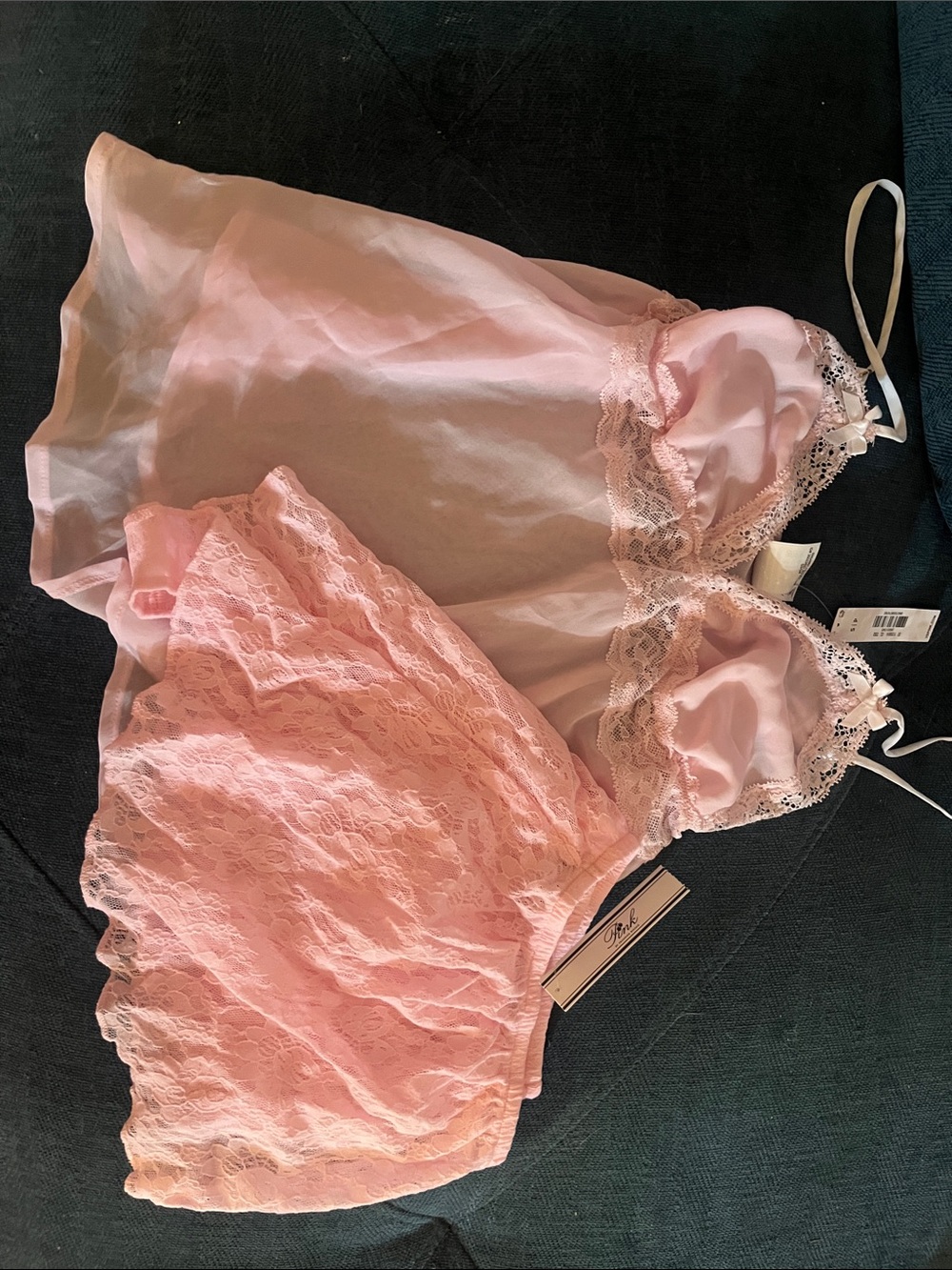 PINK Victoria's Secret Blush Pink Satin & Lace Chemise Set